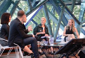 The liveliest panel discussion of the conference Participation and Spectacle. From left: Ana Abram, Maj Plemenitas, Cees van der Veeken, Tanya Court and Natalie Jeremijenko.