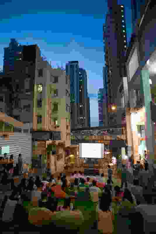 The research project Magic Carpet: Re-envisioning Community Space by the School of Architecture and School of Journalism and Communication at The Chinese University of Hong Kong transformed and underutilsed outdoor space into a temporary outdoor cinema.