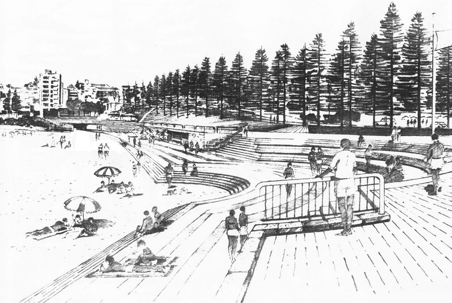 Artist Barry Mitchell's rendering of the proposed Coogee Beach amphitheatre and the background of the new planned environment, 1980s.  The project was completed in 1993.