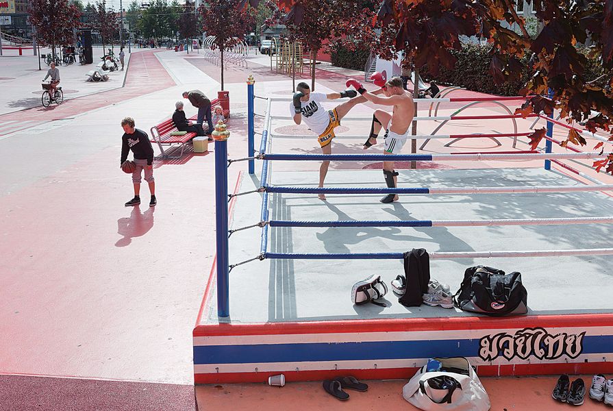 At Superkilen a boxing ring “cultivates conflict” in the public realm.