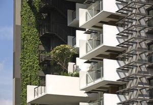 Newton Suites includes sun-shading elements described by WOHA's Richard Hassell as "hairy."