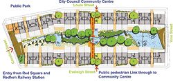 2004. Site plan of The Block’s residential area by Dillon Kombumerri. These plans form the basis for the final plans by Cracknell and Lonergan Architects.