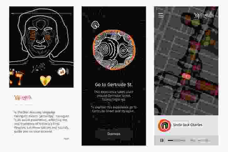 Screenshots of the Yalinguth mobile app. The design team took great care with the interface, aiming for “clear, direct and friendly” graphics. All icons were made by Aboriginal artists.