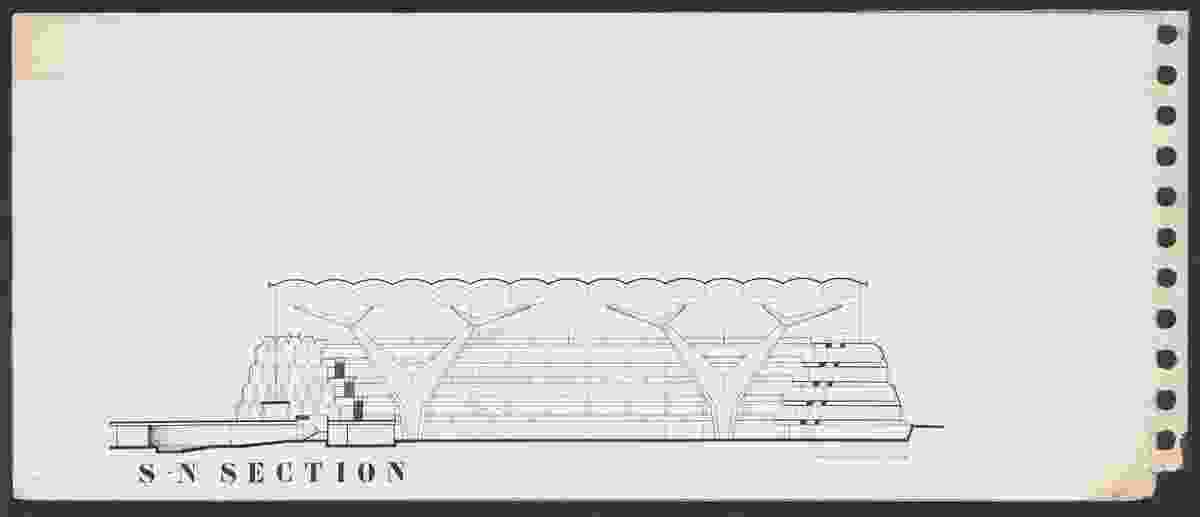 Section of John Andrews, Macy Dubois, Bill Morgan, and Bill Ireland's entry to the second stage of the Toronto City Hall competition, 1958.