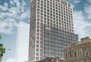 The tower at 62-68 Currie Street designed by Hames Sharley.