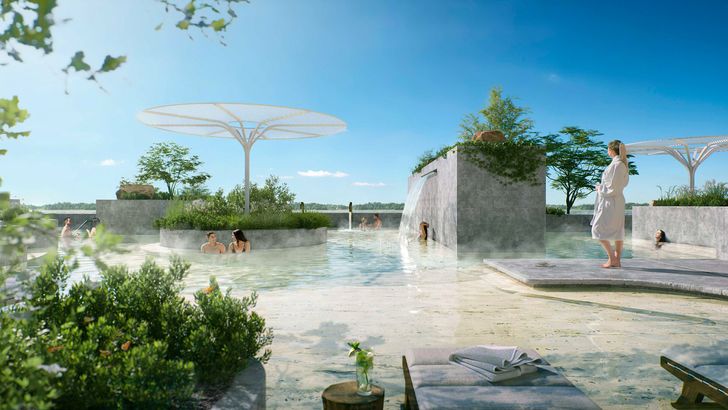 Tawarri Hot Springs, designed by Pus Architecture with landscape by Aspect Studios.