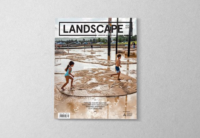 The cover of the August 2021 issue of Landscape Architecture Australia features Gosford Leagues Club Park by Turf Design Studio.