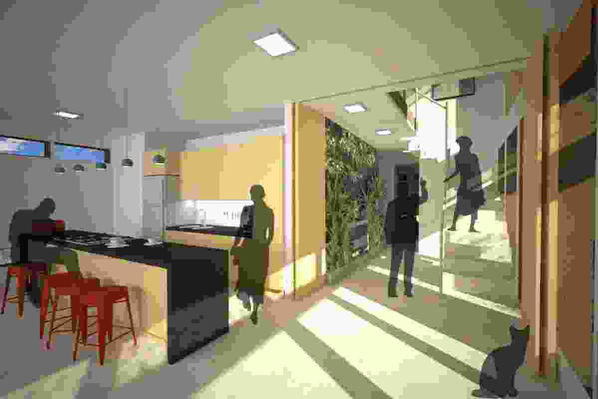 The kitchen and entrance lobby of Team Collaborative Future's winning scheme.