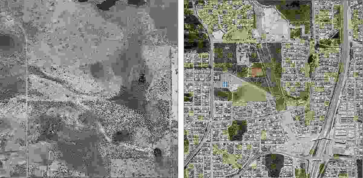 Comparative images from 1953 (left) and 2016
(right) of a peri-urban area south of the city of Perth.