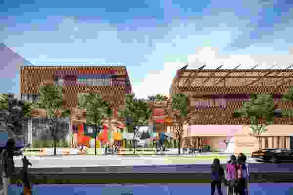 BVN提出的绿色广场小学和综合社区空间。