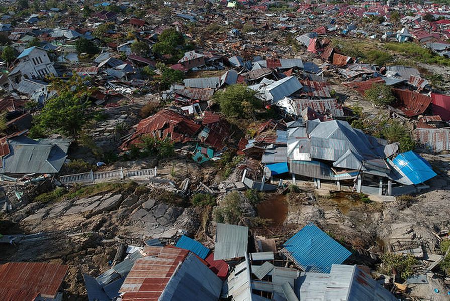 Houses destroyed in the villages of Petobo and Sempanao in central Sulawesi, Indonesia. 