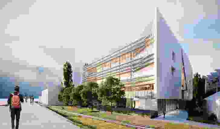 The proposed River's Edge building at the University of Tasmania by John Wardle Architects and 1+2 Architecture.