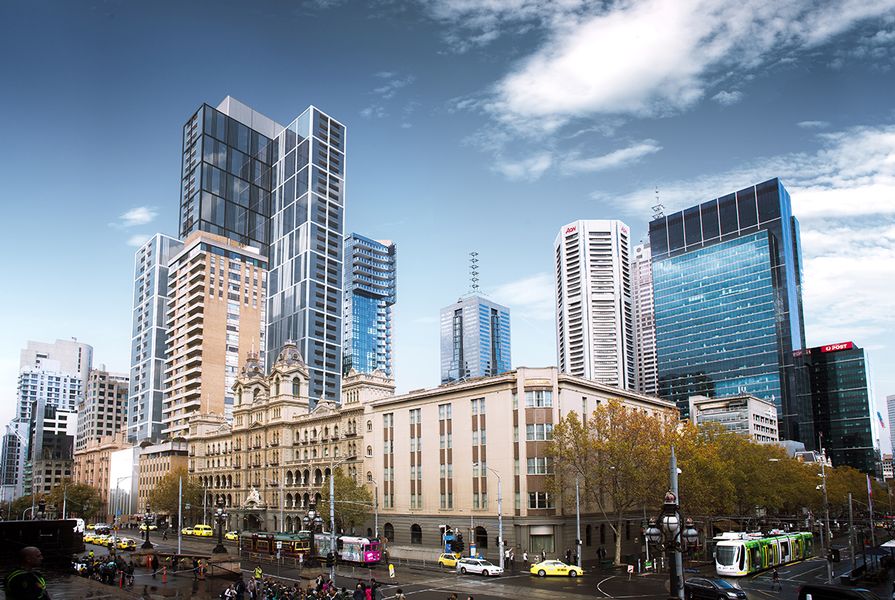 The approved apartment tower proposal for 85 Spring Street, Melbourne, designed by Denton Corker Marshall.