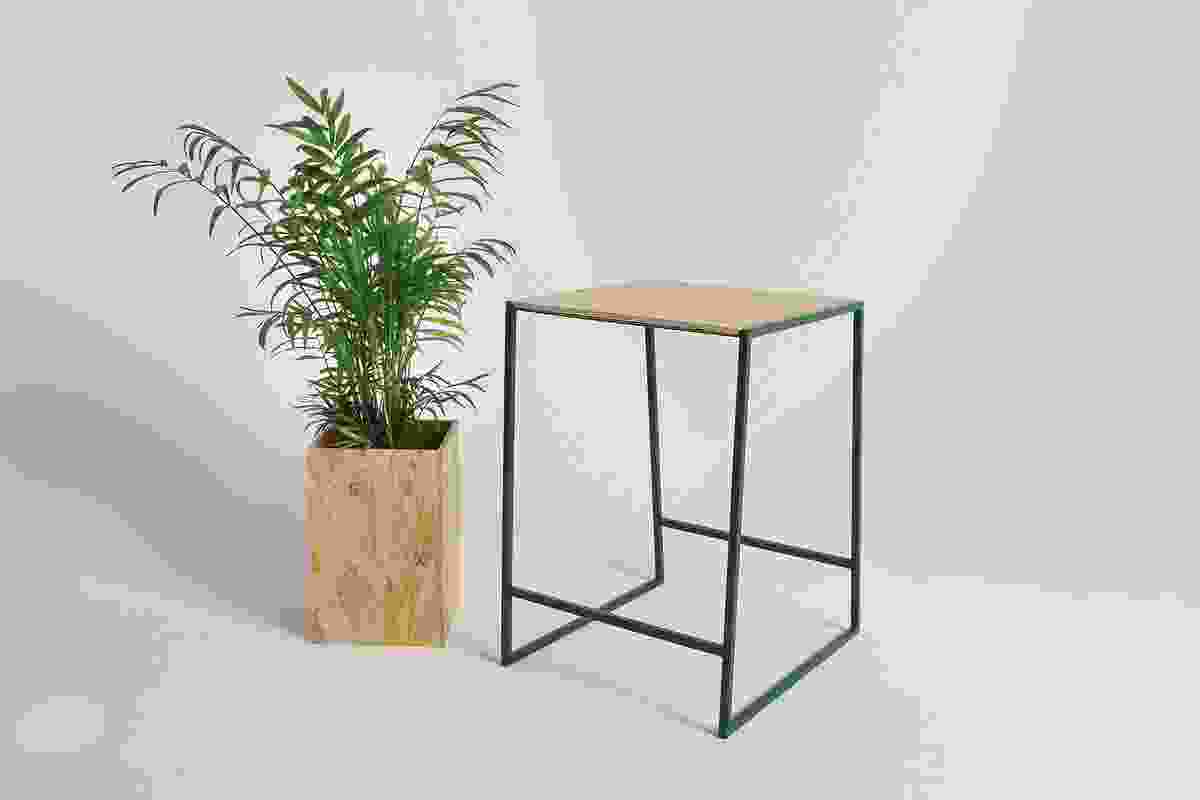 Seat MKI is made from steel and ply and can be used as a stool or bedside table.