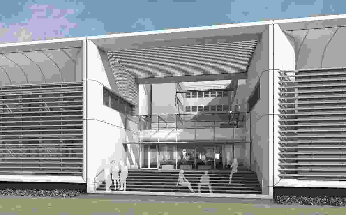 A view of the proposed social hub, part of the chemistry extension of the Tinbergen Building. 