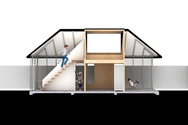 The one-hundred-square-metre house is designed to accommodate various configurations, including a small family, an intergenerational household and an Airbnb host and guest.
