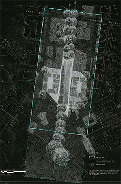 Site plan,
with the “landed shed” between the Sydney and
Melbourne buildings on Northbourne Avenue.