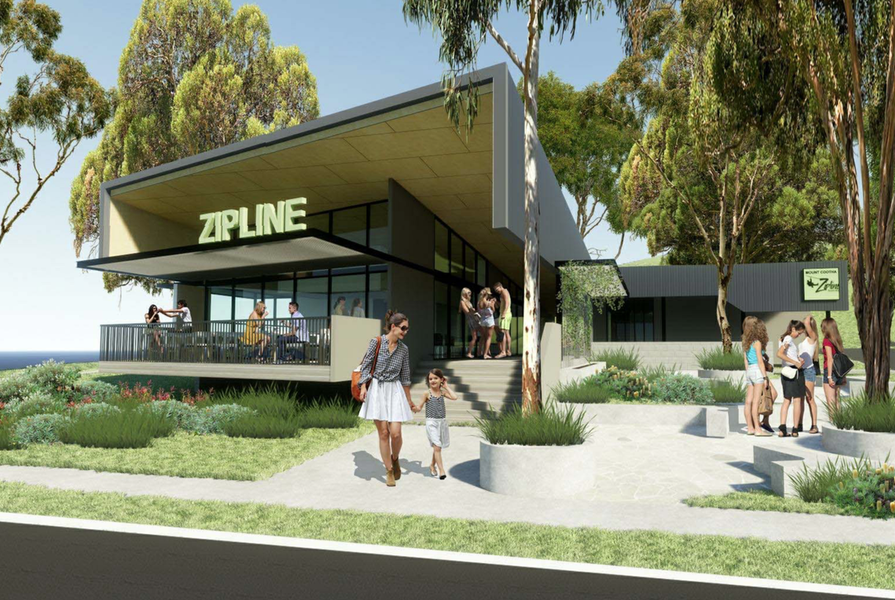 The arrival centre for the Mt Coot-tha zipline development, designed by DM2 Architecture and Alan Griffith Architects.