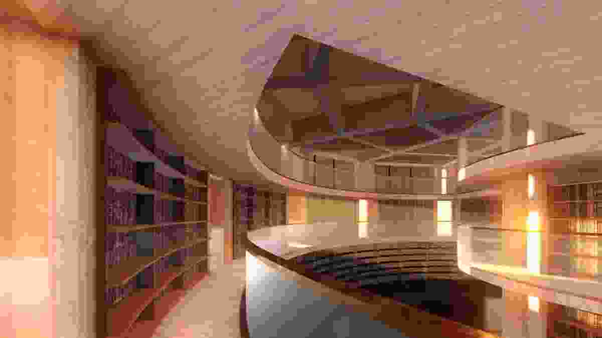 A three-level library in the MONA Hotel, HOMO, designed by Fender Katsalidis Architects.