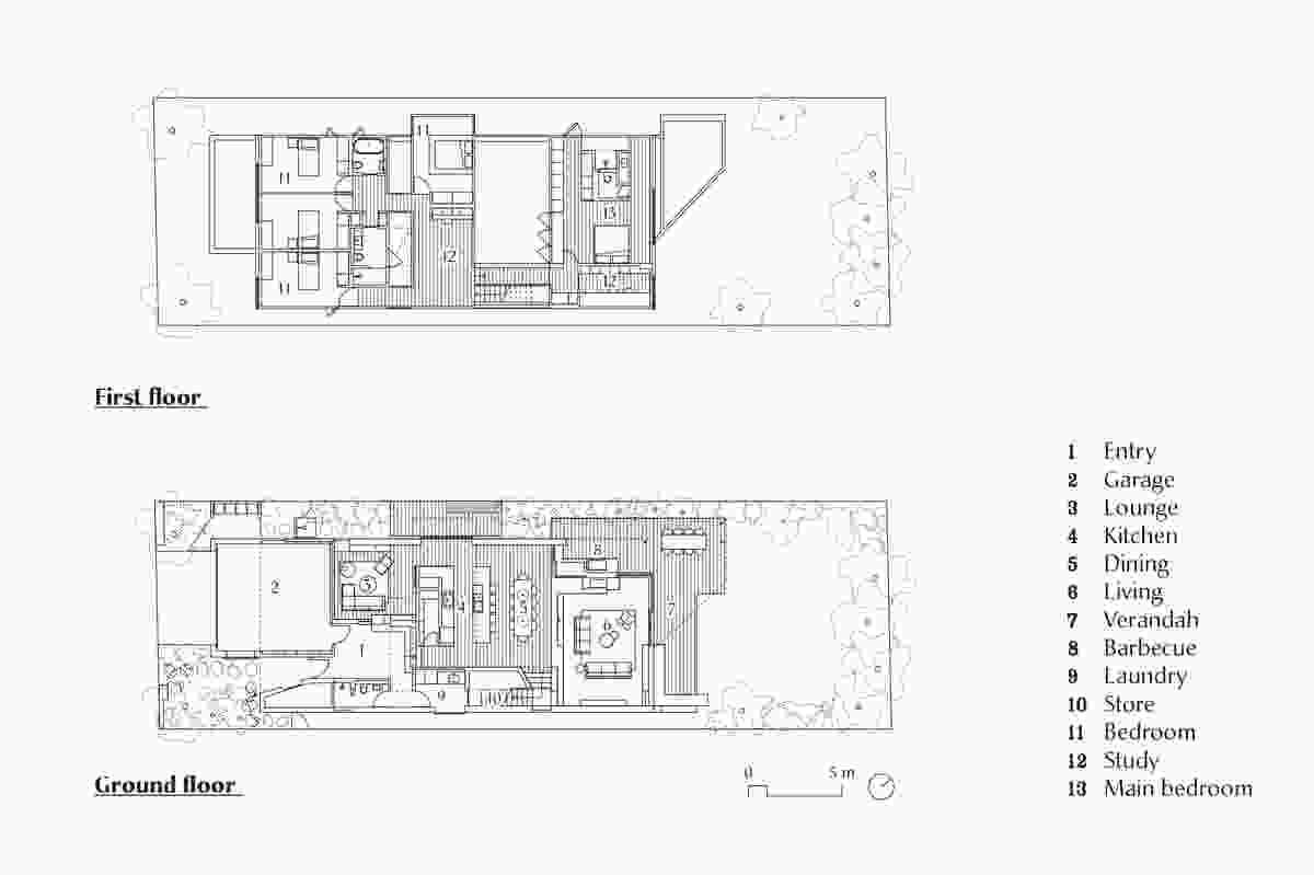 Plans of Brick House by Andrew Burges Architects.
