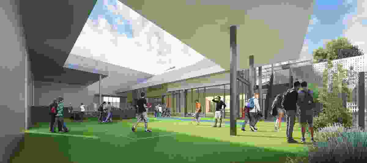 A recreational zone on level three of the proposed Prahran High School by Gray Puksand.