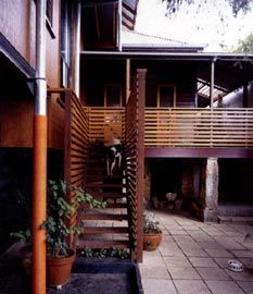 Looking towards the new verandah, designed by Bruce Eeles and Associates, with the existing cottage beyond.