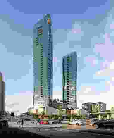 The 43-storey dual-tower complex to be built at Perth’s Scarborough Beach, designed by Hillam Architects.