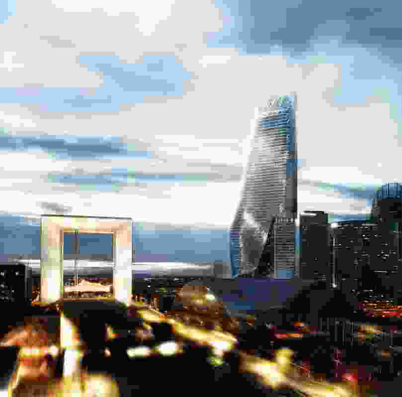 Rendering of the Phare Tower in the “non-site” of Paris’s La Défense.