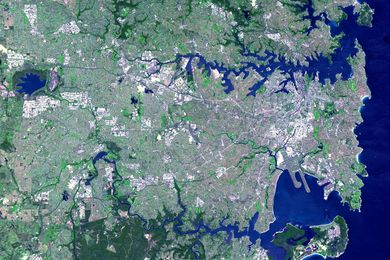 Satellite view of the Greater Sydney area.