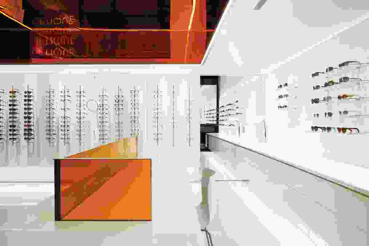 Glasses are displayed on a white background to create an art gallery-style interior.