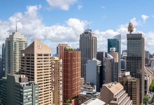 The build-to-rent apartment tower above Sydney Metro Pitt Street South Station, designed by Bates Smart.