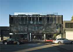  Three apartments face Kerr Street from behind decorative screens, with two home offices at ground level. Image: Peter Bennetts.                  