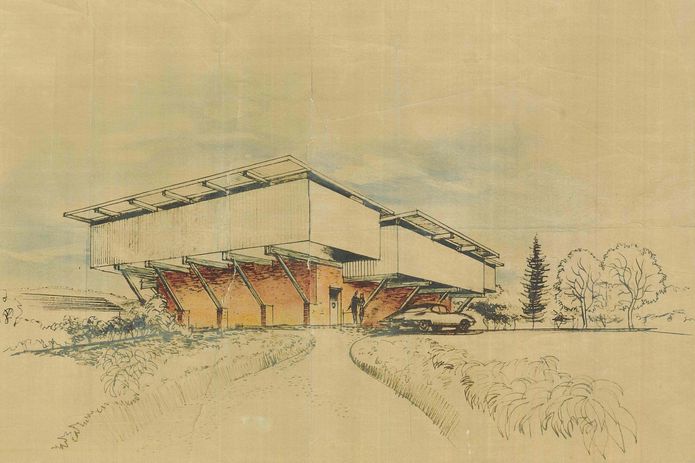 An original sketch of the Lyons House by Robin Boyd.