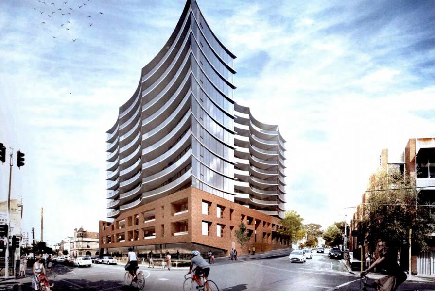 The $57 million proposal for a 13-storey apartment development by John Wardle Architects in the inner-Melbourne suburb of Collingwood.
