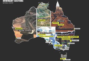 A map of Australia defining its states and territories by its primary economic output. "A big part of your country is actually supplying, out of the countryside, the liveability of the eastern side," said David Gianotten.