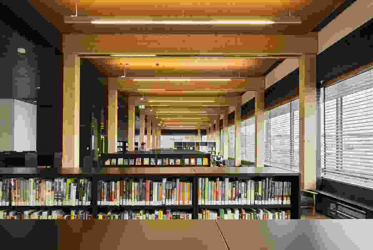 The library is a simple construction made from Cross Laminated Timber (CLT) portal frames.