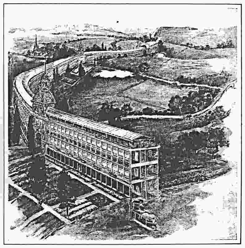 Sketch of Edgar Chambless' Roadtown, originally published in The Independent, 1910.