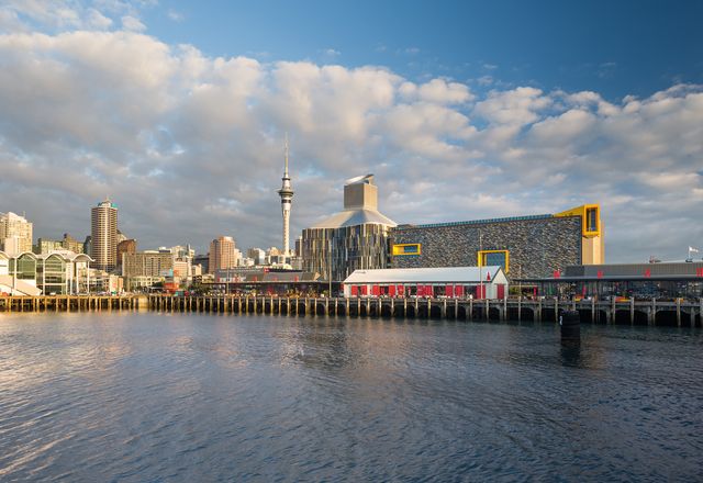 View of the ASB North Wharf building and Auckland City from the harbour.