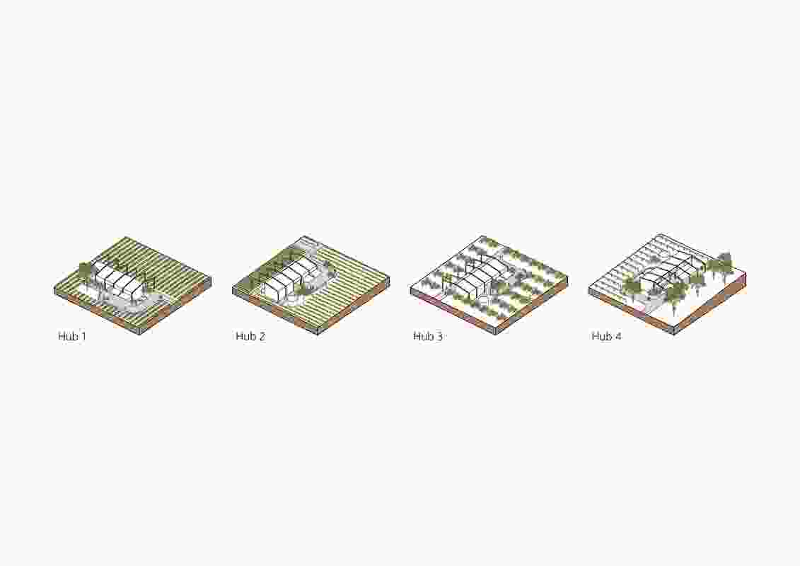 Typology of commercial and community hub spaces across the site.